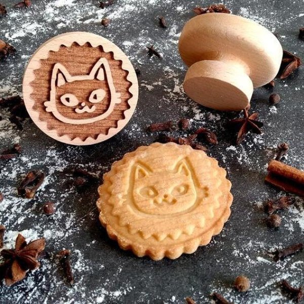 画像1: 猫の顔*wood cookie stamp (1)