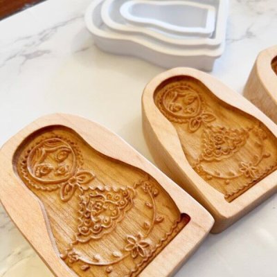 画像1: マトリョーシカ＜3size＞+カッター付き/wood cookie mold【送料無料】