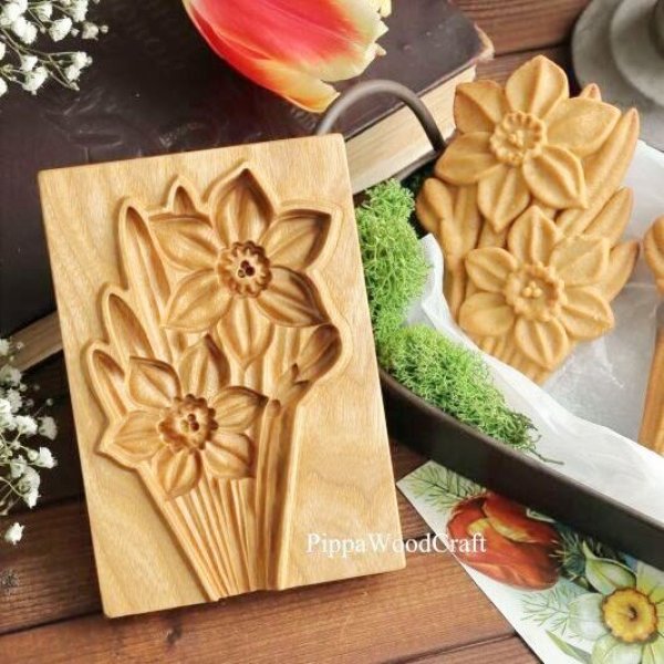 画像1: 水仙*narcissus/wood gingerbread cookie mold (1)