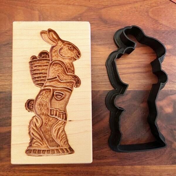 画像1: Vintage Standing Bunny/うさぎ＋カッター付き*wood cookie mold【送料無料】 (1)